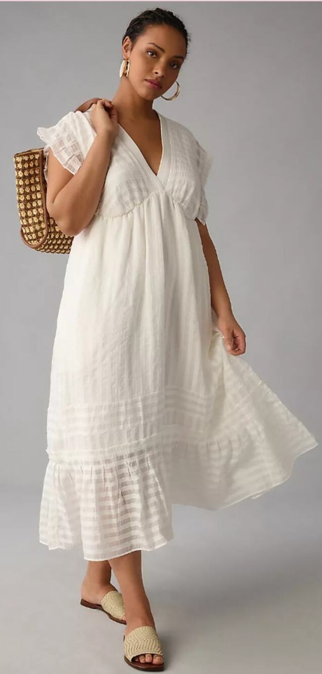 V-Neck Ruffled Tiered Babydoll Dress